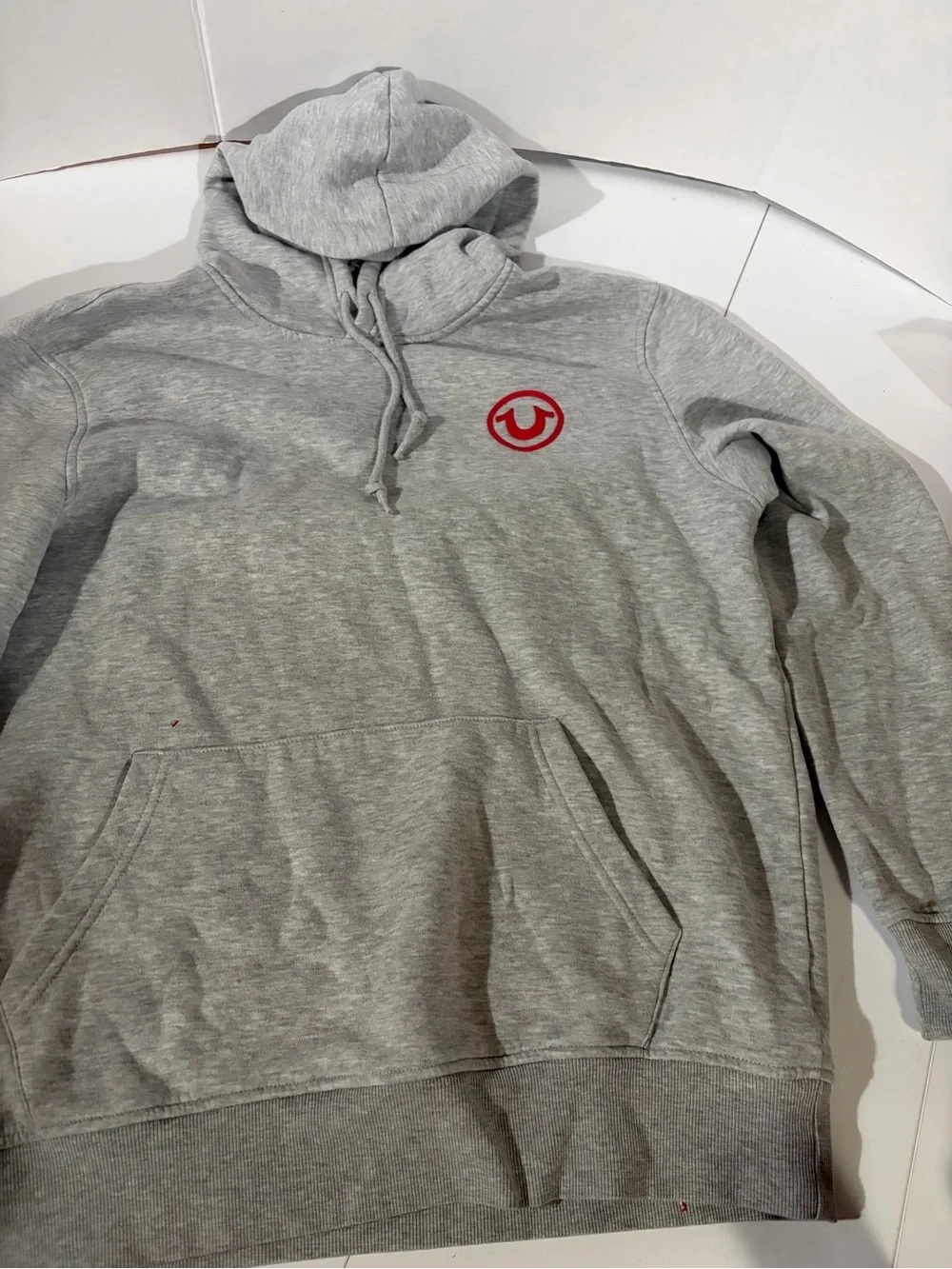 True Religion Gray Pullover Hoodie with Red Logo